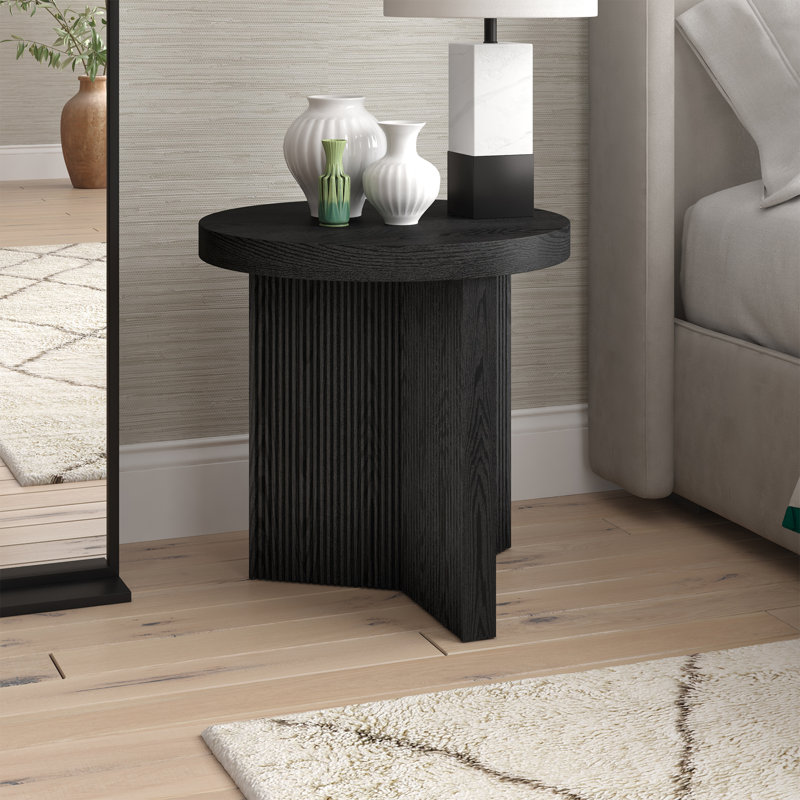 Brielle Pedestal End Table, Black, Espresso Wood
