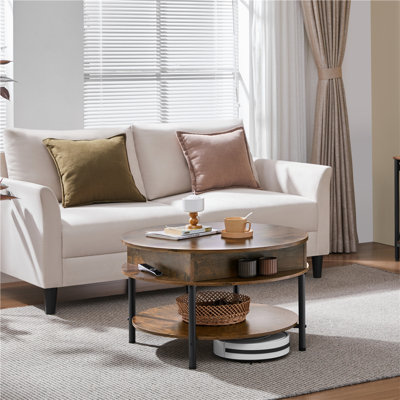 Round Lift Top Coffee Table with Hidden Compartment and Storage Shelf -  Yaheetech, 615232 Rustic Brown
