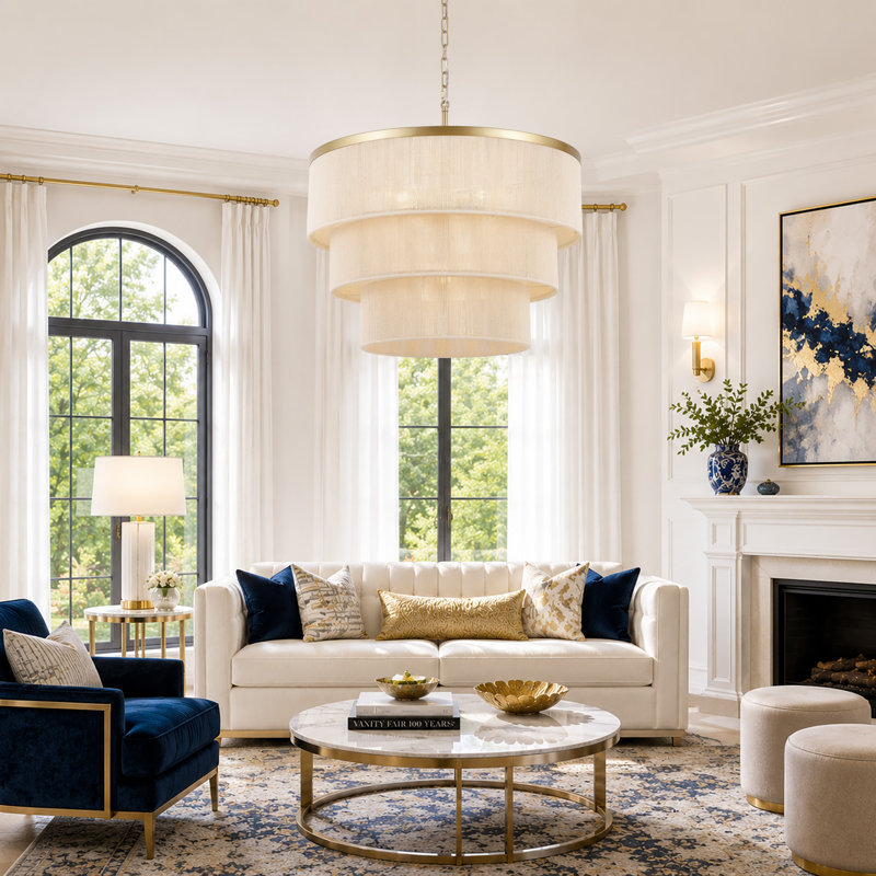 24" 5-Light Tiered Rope Drum Chandelier, Gold