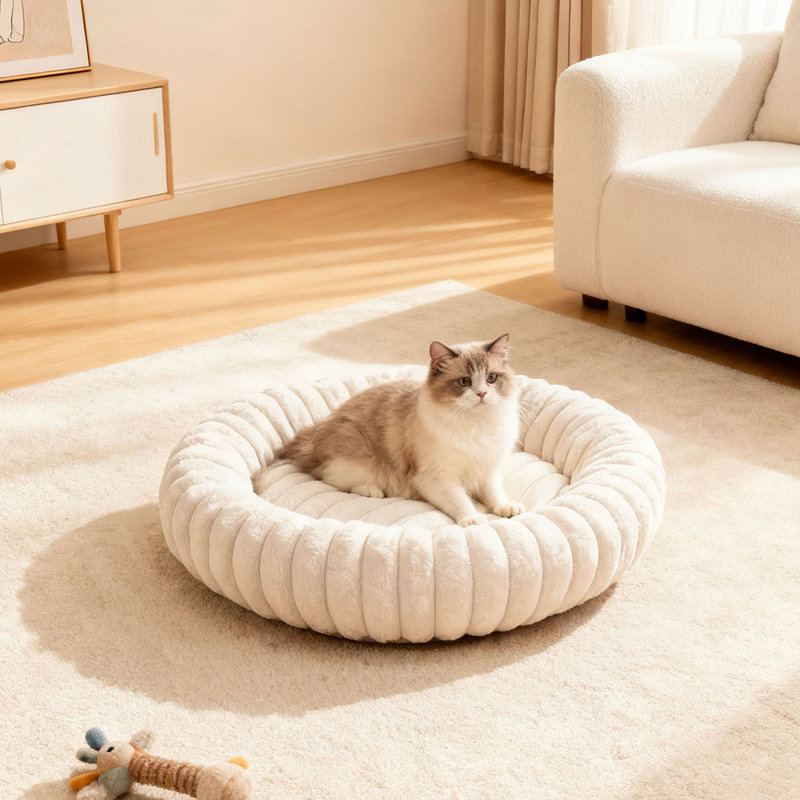 Faux Fur Pet Bed, White, 60cm W x 60cm D