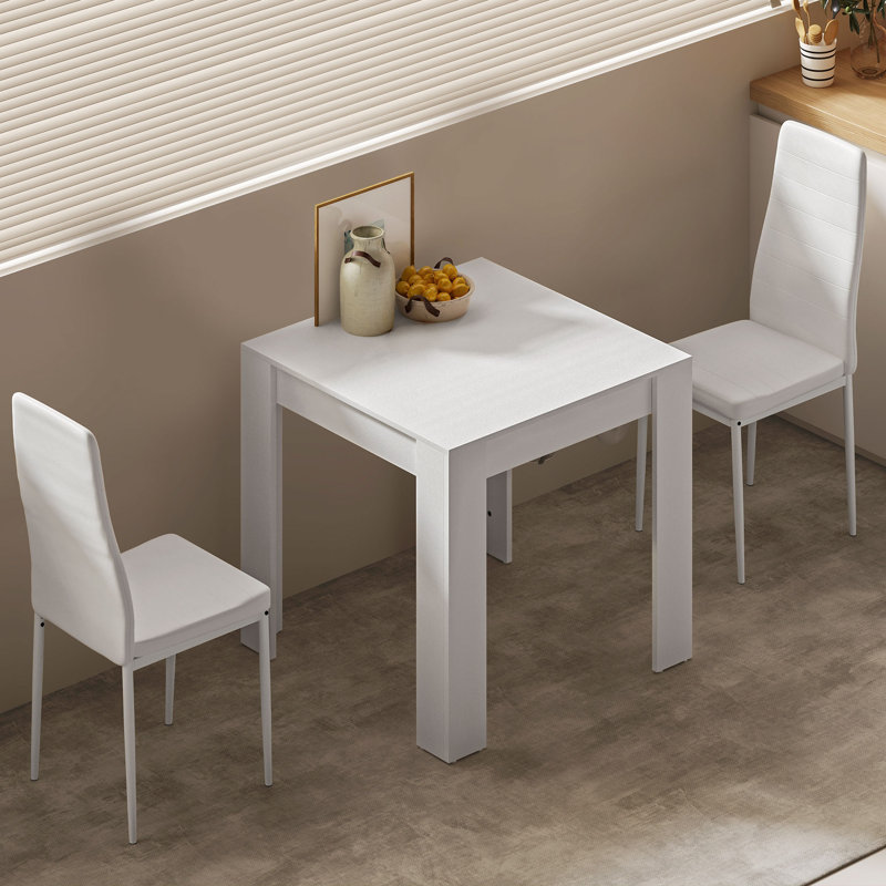 Ensemble de table de salle à manger pour 2 personnes, table de cuisine carrée et chaises en polyuréthane, blanc