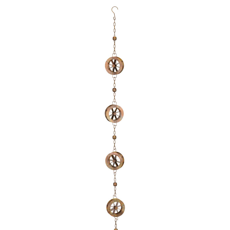 Copper Flame Finish Water Wheel Rain Chain, 100 Inches Long
