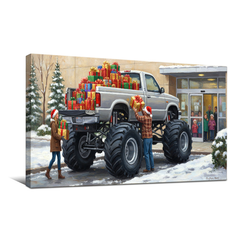 Scène de livraison de cadeaux de Noël, H 20 po x l 40 po