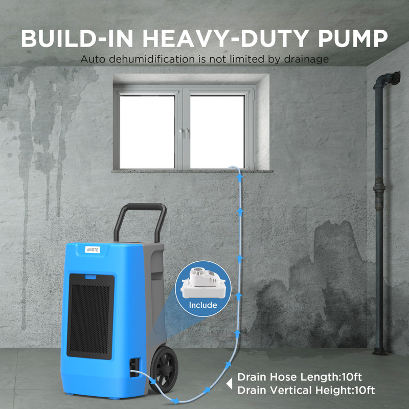 ANDTE 190 Pints Blue Commercial Dehumidifier with Pump