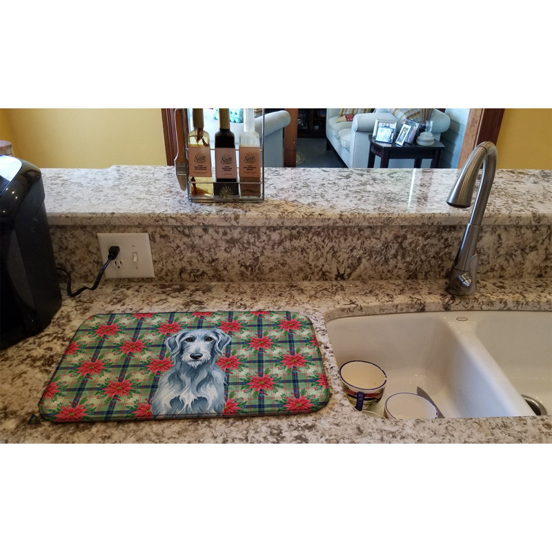 Tapis de séchage bleu et gris Scottish Deerhound Christmas PoinsettIas