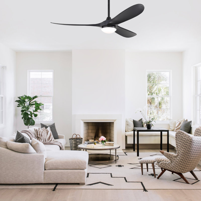 Ventilateur de plafond intelligent 60 pouces 3 ABS avec commande vocale Alexa Alexa, Pale noire