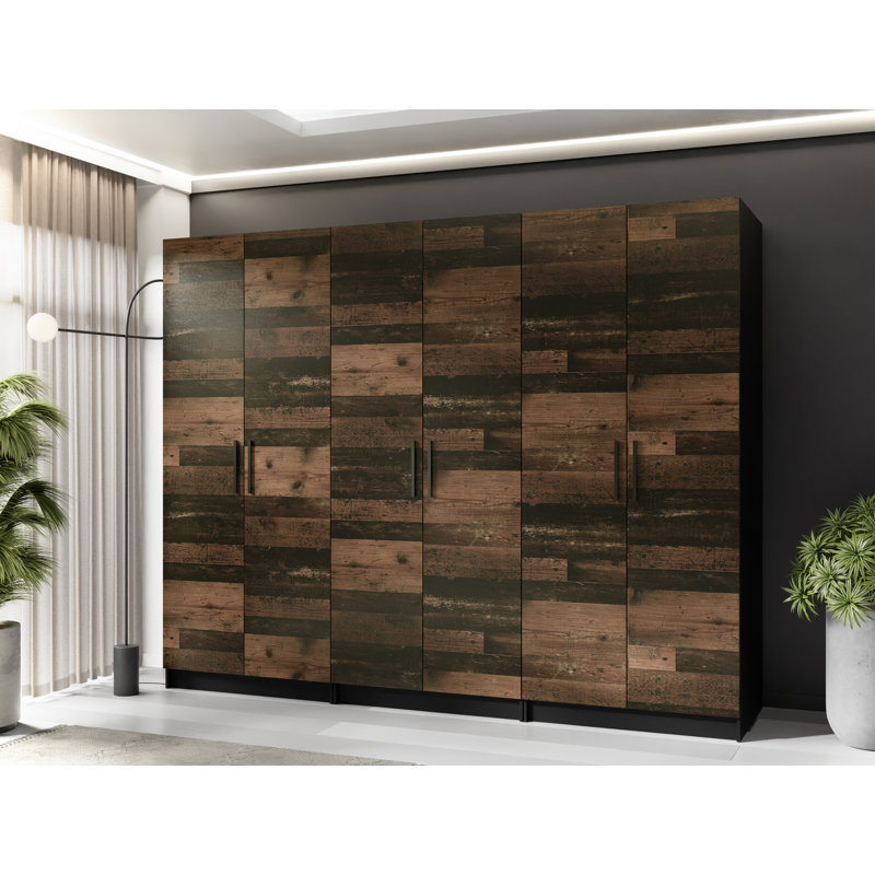 Nisean 6 Door Solid + Manufactured Wood Wardrobe, Black/Dark Brown