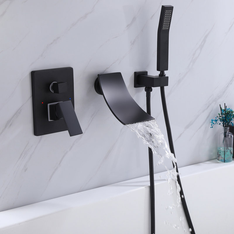 Robinet mural à deux poignées avec douche à main, Noir mat