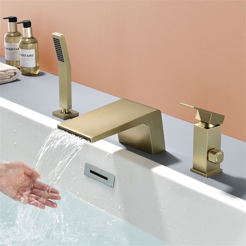 1 Handle Deck Waterfall Faucet with Diverter, Brushed Gold
