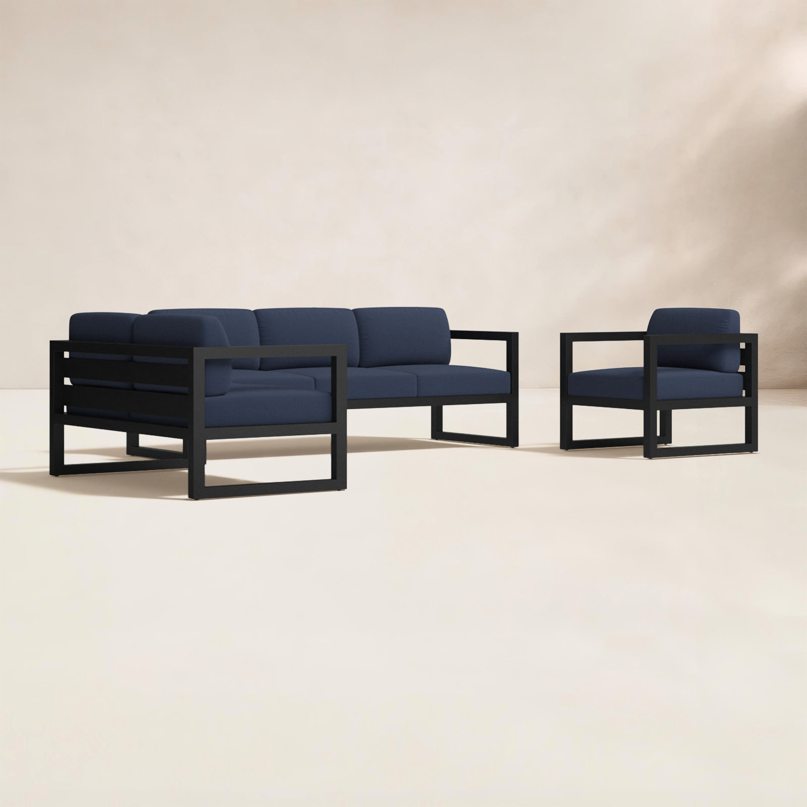 Smith 84" Sunbrella® Patio Sectional Set, Spectrum Indigo, Black