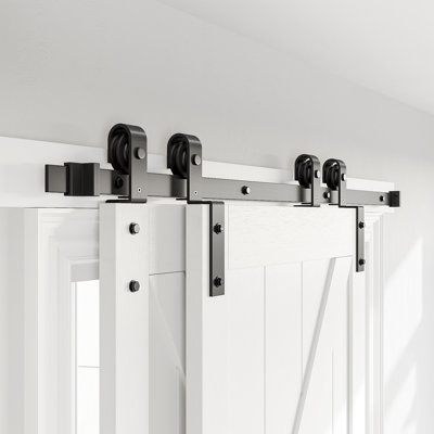LAZ Single Bypass Double Door Barn Door Hardware Kit
