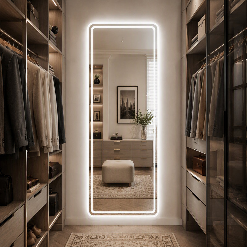 Miroir pleine longueur 65 po x 21 po à DEL, miroir de corps mural lumineux avec deux bandes de lumière givrées, 3 températures de couleur et gradation continue, miroir d'habillage HD