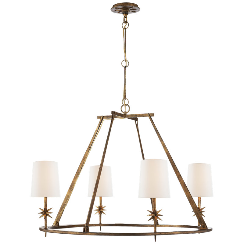 Ian K. Fowler Etoile Round Chandelier, Gilded Iron, Fabric