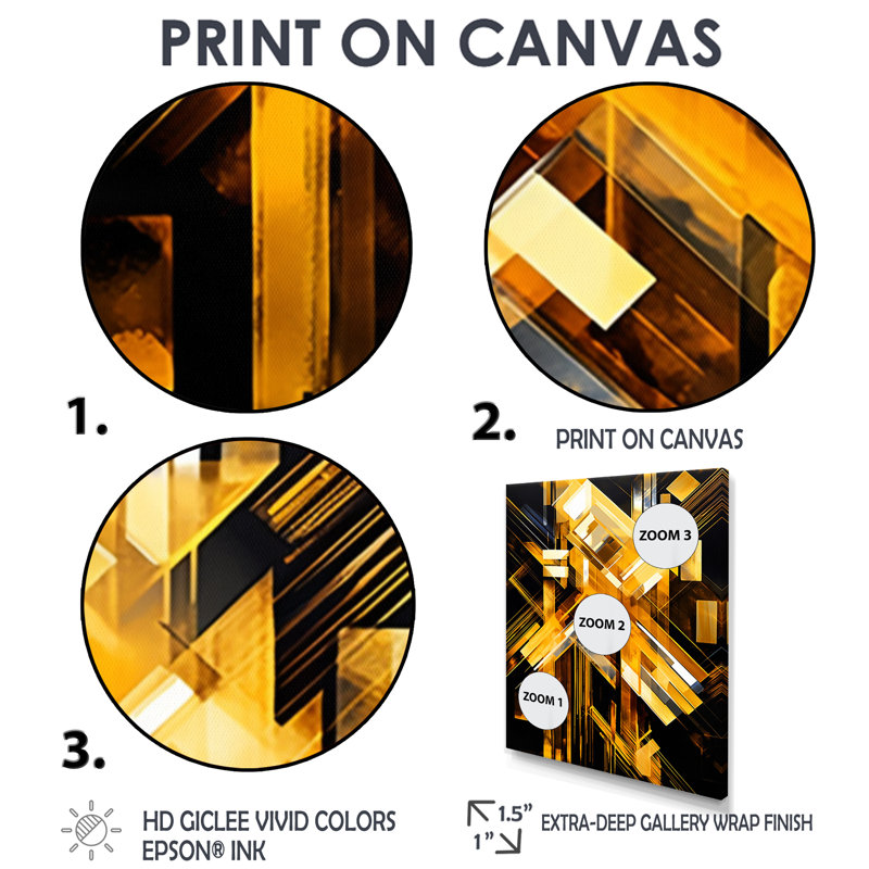 Art nouveau, lever de soleil vibrant - art mural géométrique, H 20 po x l 12 po x P 1 po, Toile avec cadre flottant noir