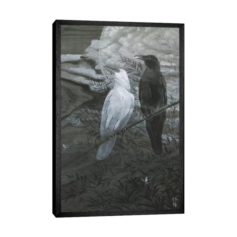 Crows And Moon by Martin Hsu - Painting on Canvas, 101.6 cm H x 66.04 cm W, Black Framed