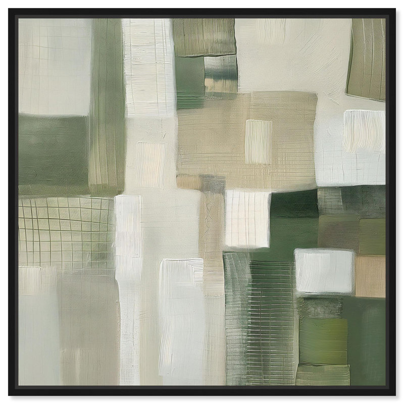 Décoration murale moderne en toile vert pâle Jade II , H 31 po x l 31 po, Cadre flottant noir