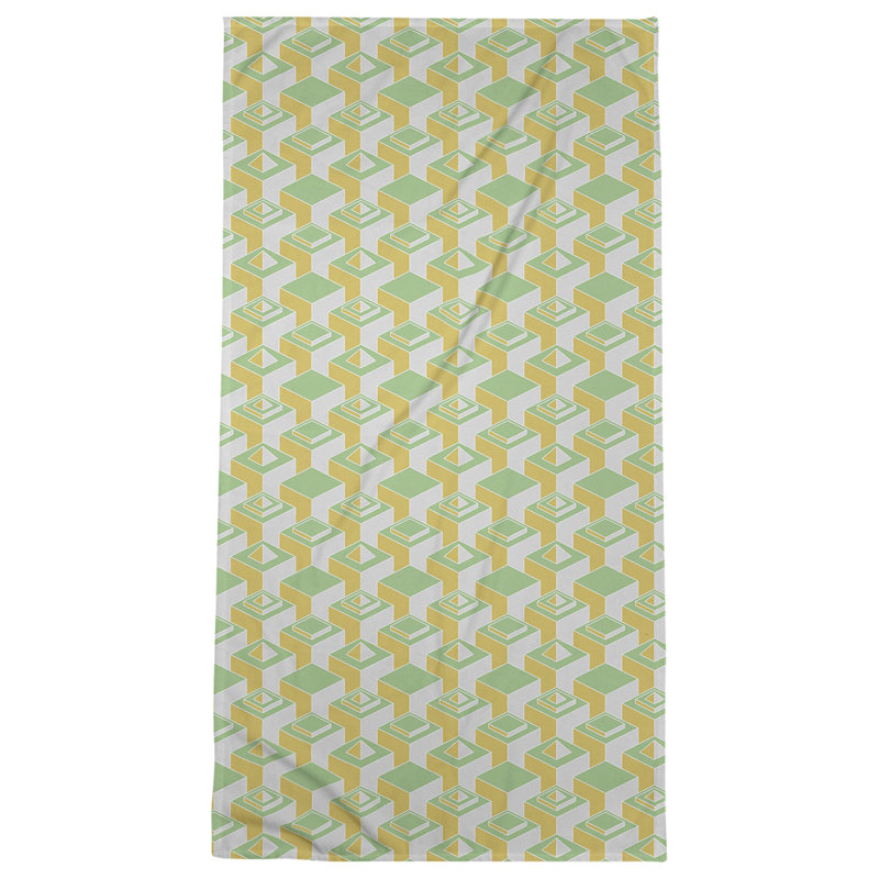 Serviette de bain à motif de gratte-ciels classiques, Bleu sarcelle/vert