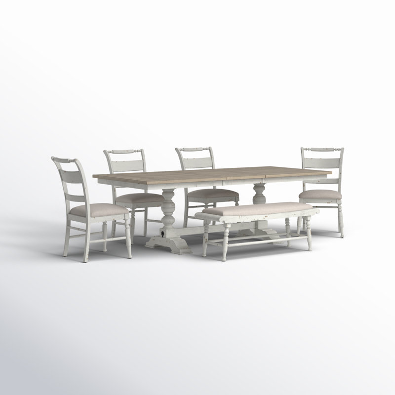 6 Person Bale Trestle Dining Table Set, 6 Pieces: Table, Bench, 4 Chairs
