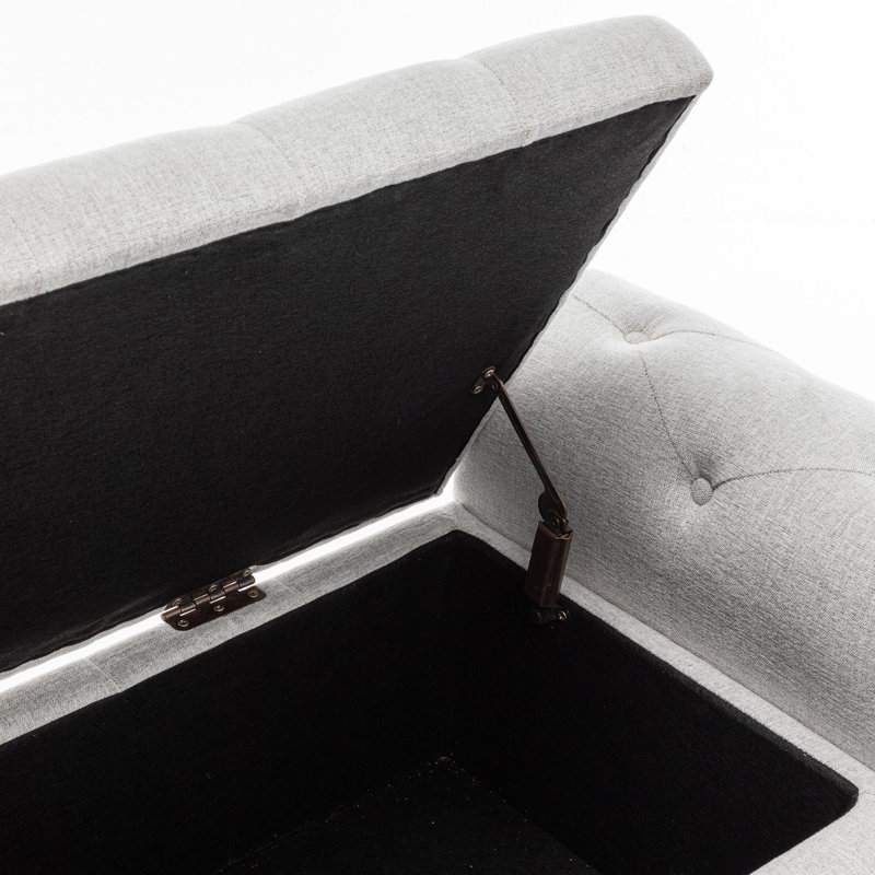 59" Wide Upholstered Storage Bench with Solid Wood Legs & Nailhead Trim, Silver