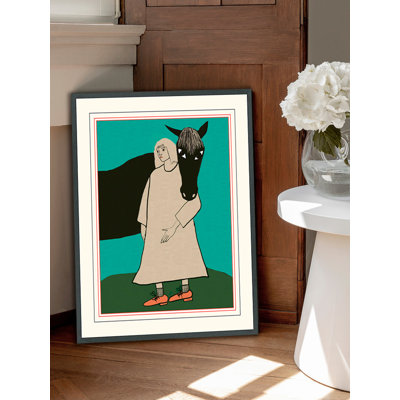 Cheval noir et femme
