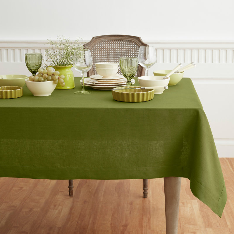 100% Pure Linen Tablecloth - Fete, Avocado, 120" L x 60" W