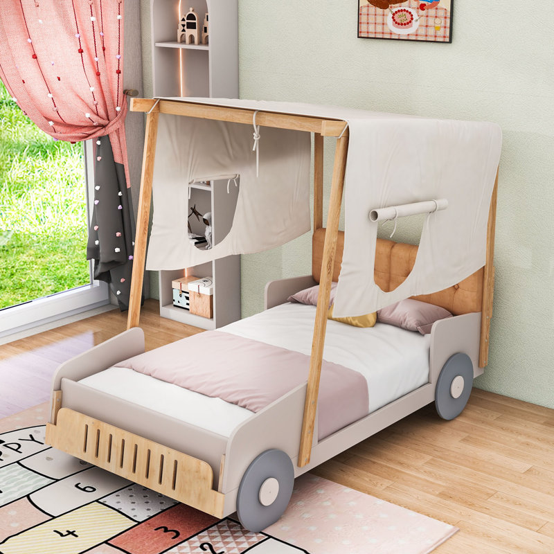 Car Bed With Ceiling Cloth And Pillow, Twin