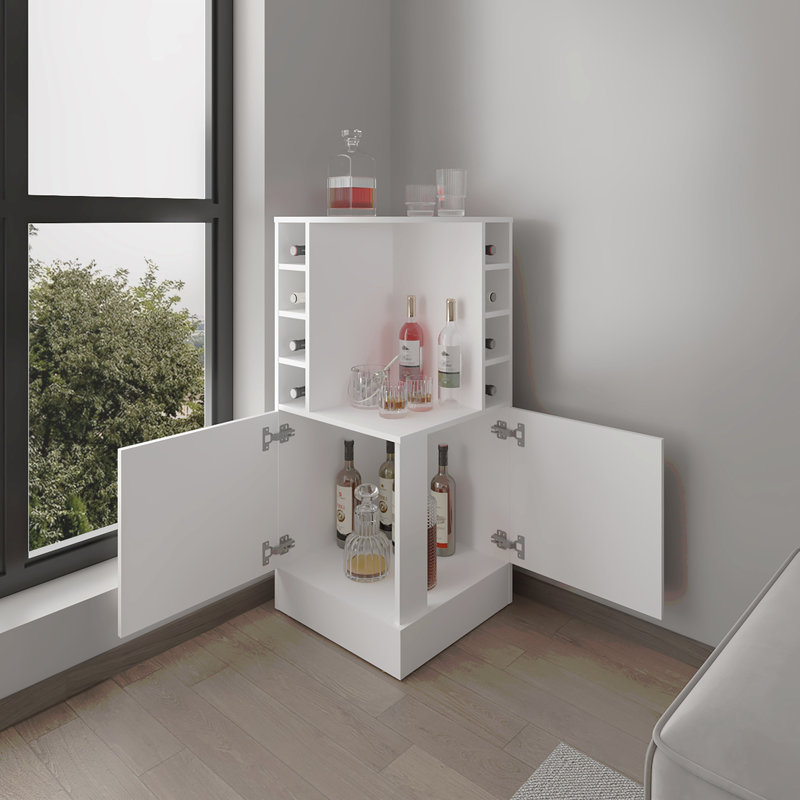 Bar Cabinet, 2 Doors, 8 Wine Bottle Compartments, White