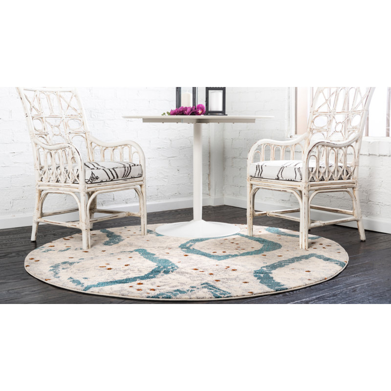 Tapis crème à motif ikat Colfin, Rond 8 pi