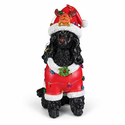 Christmas Poodle Dog Statue with Santa Outfit