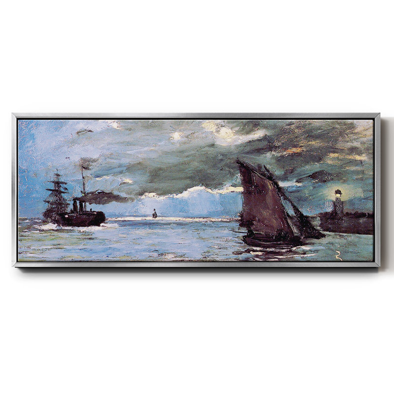 Paysage marin encadré sur toile par Claude Monet, H 24 po x l 60 po x P 1,5 po, Toile avec cadre argenté