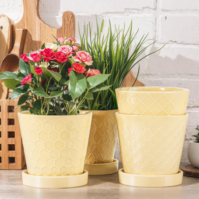 Ensemble de 4 pots de fleurs en céramique avec plateau de 5 pouces