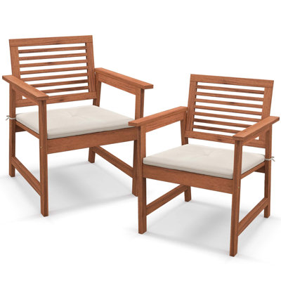 Solid Wood Outdoor Dining Armchair with Cushions