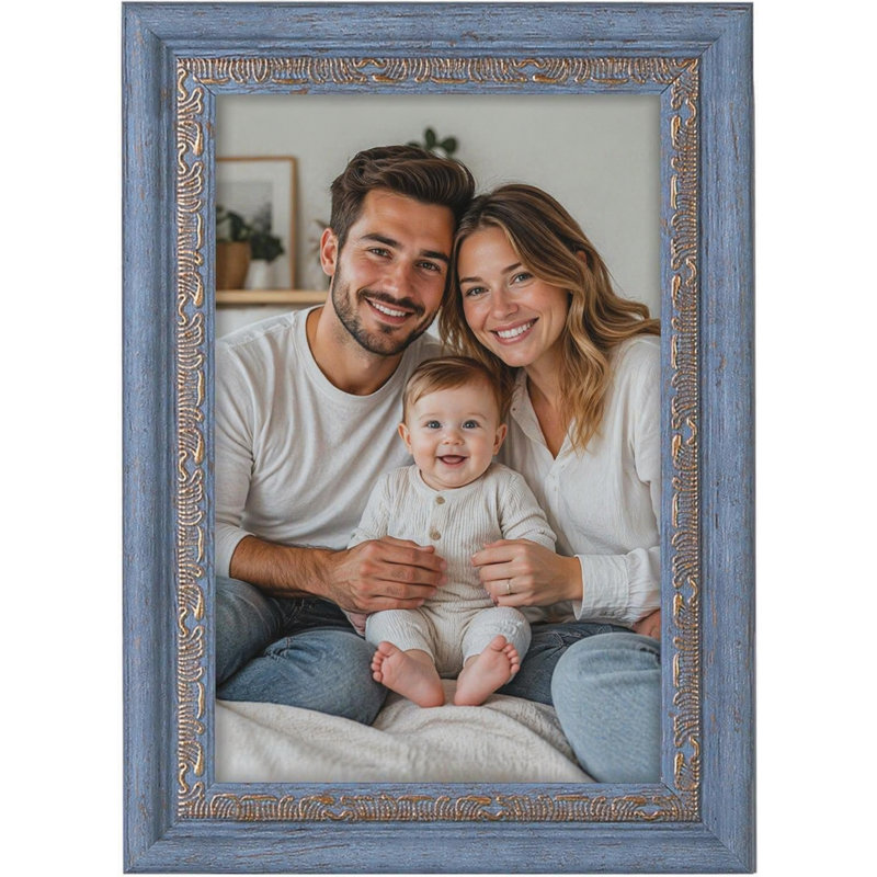 Cadre photo bleu orné avec passe-partout pour affichage mural ou de table, Blue, 4 po x 6 po, 3.5" x 5"