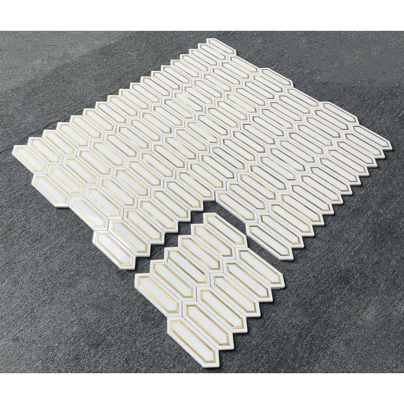 Thassos White and Gold Metal Wall Mosaic Tiles
