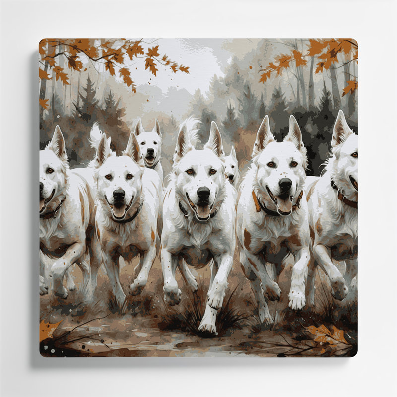 Chiens, art mural gris en métal Kuvasz, H 8 po x l 8 po