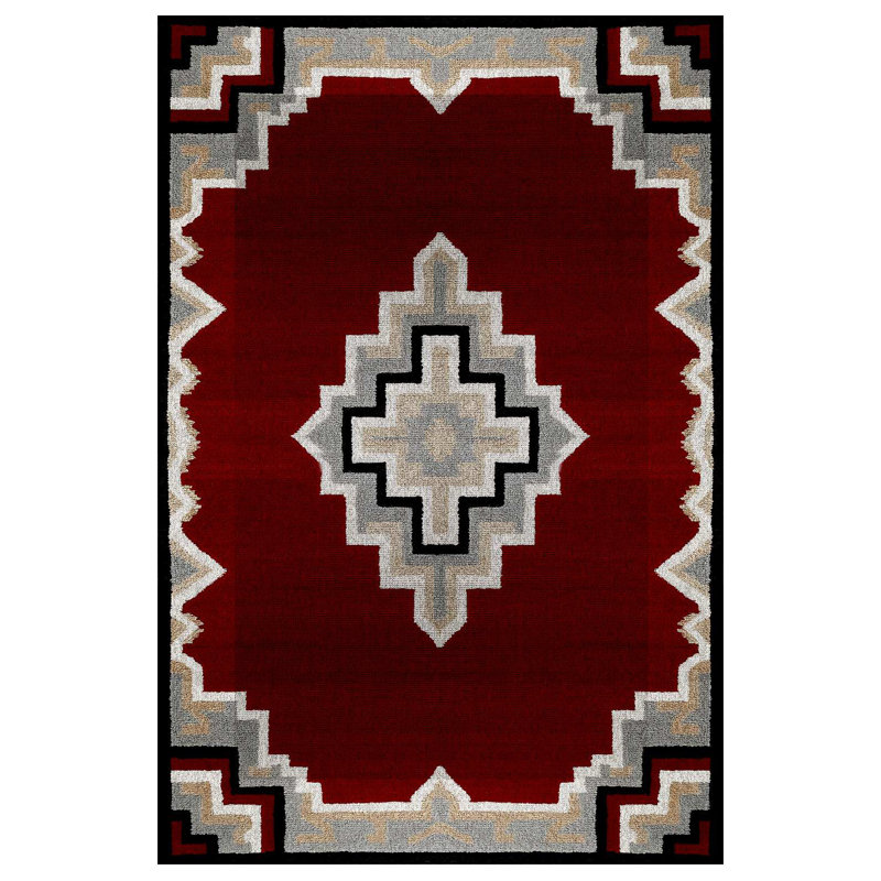 Buckwalter Collection Digital Print Cotton-Polyester Burgundy Moroccan Rug, Rectangle 5'3" x 6'7"