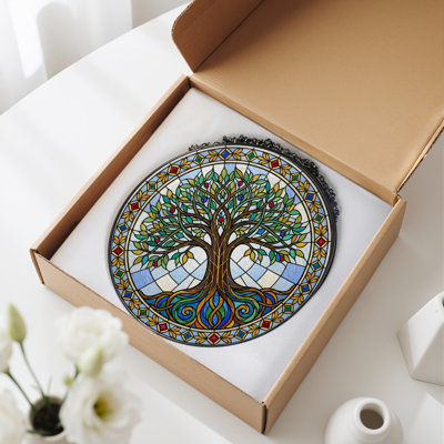 Tree Of Life Stained Glass Window Panel，7.8H