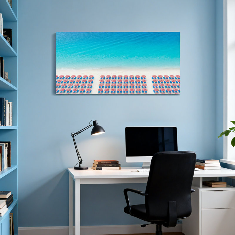 Scenic & Cityscapes Beach Chaises Ocean Waves Sandy Shore, H 20 po x l 40 po