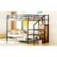 Lit superposé en fer noir avec rangement latéral et armoire à vêtements - choix d'économie d'espace, structure de construction, configuration latérale sécuritaire de la tablette et du support, option de literie-1273542572-1273542569