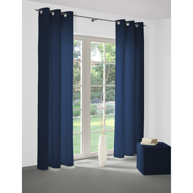 Newbury 67% Polyester And 33% Cotton Room Darkening Single Curtain Panel, 130cm Width x 385cm Drop, Midnight Blue