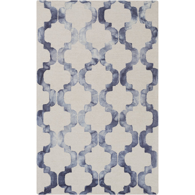 Tapis bleu marine / ivoire en laine touffeté à la main Swansea, Rectangle 5 pi x 7 pi 6 po