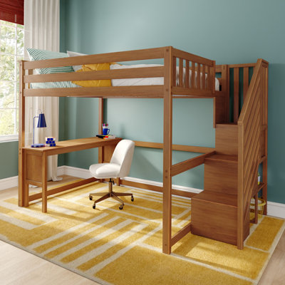 Classic Full High Loft + Desk + Staircase, Pecan
