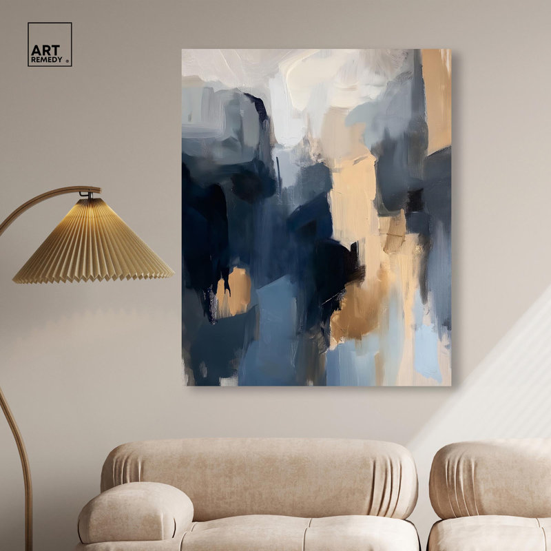 Navy Beige II Canvas Blue Abstracts by Art Remedy, 45" H x 36" W, Wrapped Canvas