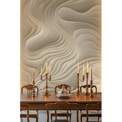 Papier peint abstrait beige minimaliste ondulé 3D
