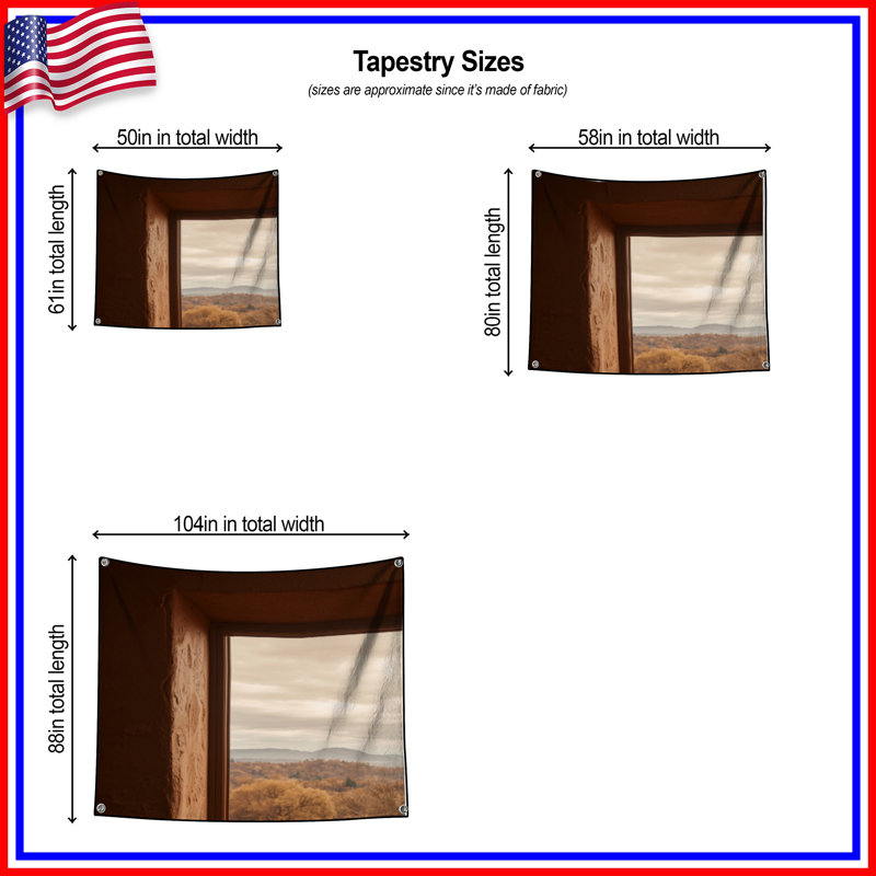 Window View Autumn Landscape Wall Tapestry - Window Wall Decor, 68in H x80in W with 4 Grommets