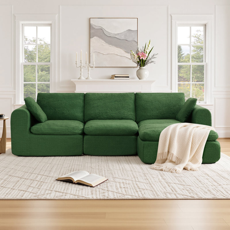 Canapé à compression 4 pièces avec repose-pieds Dineen Boneless l 108 po sans assemblage requis, Vert mousse