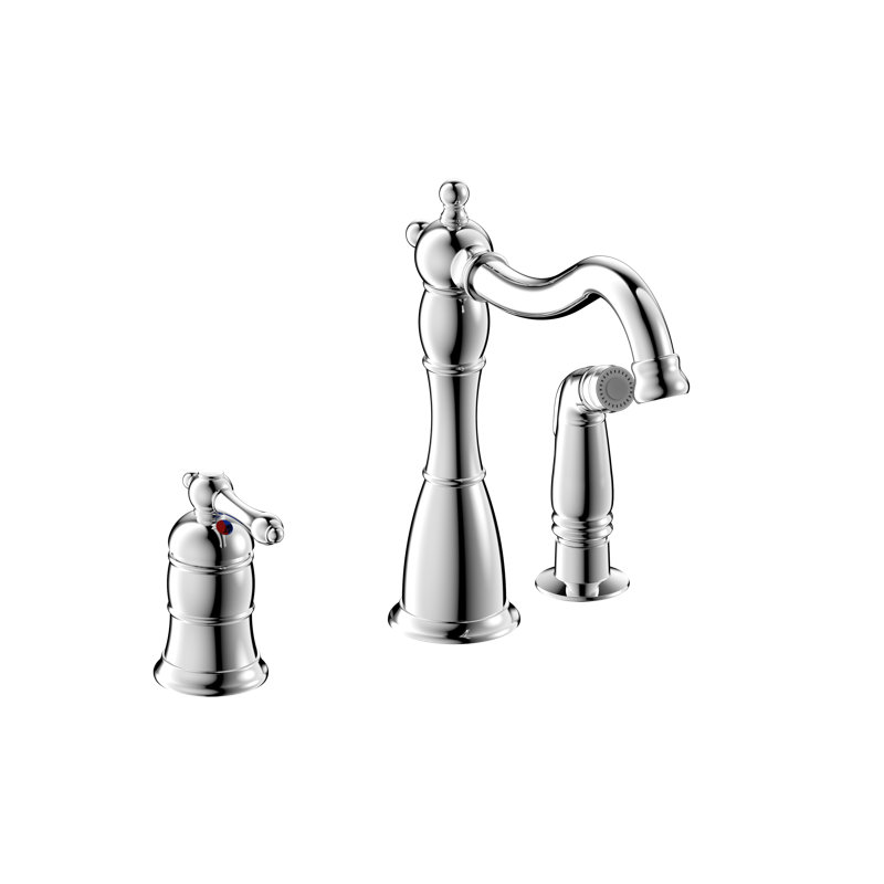 Robinet de cuisine à une poignée et installation à 3 trous avec jet latéral assorti Prime Collection, Chrome poli