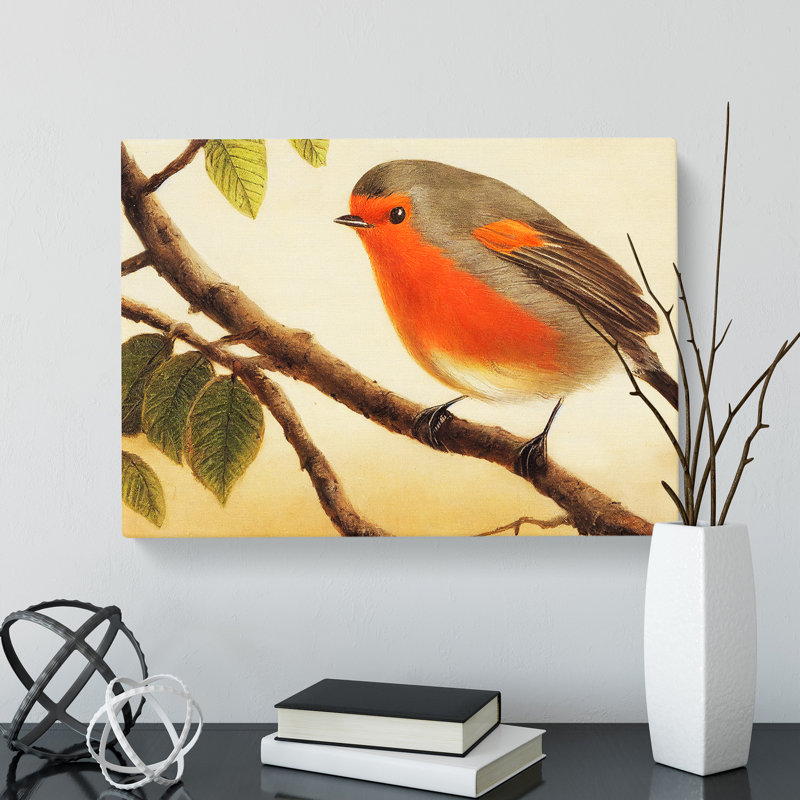 Contemporary Robin Bird - Wrapped Canvas, 50cm H x 76cm W x 3cm D