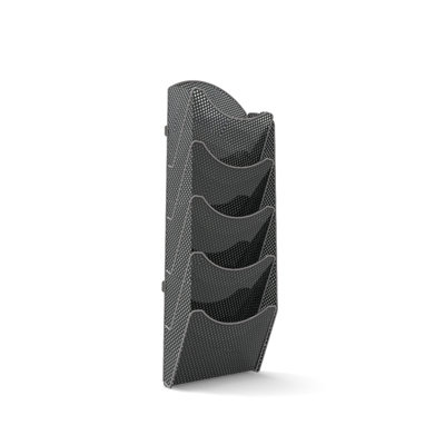5 Tier Wall Mount File Holder Black Literature Rack, 9.7" Wide Pockets 10X26X3" Overall