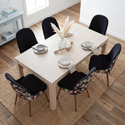 Chaise de salle à manger rembourrée Mid-Century avec imprimé floral tropical et imprimé perroquet
